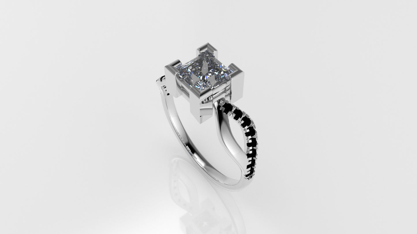 14K Gold Ring with 16 BLACK DIAMONDS, 1 DIAMOND, "Stt SPLIT"