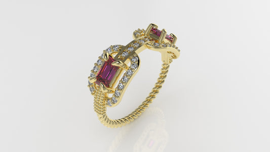 14K Ring with 37 DIAMONDS and 2 TOURMALINE, "FILIGREE", STT PRONG, Rope Style, Cut Chanel