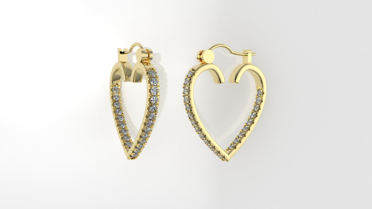 14k Earrings with 44 DIAMONDS VS1, "Cut Split", Heart Style