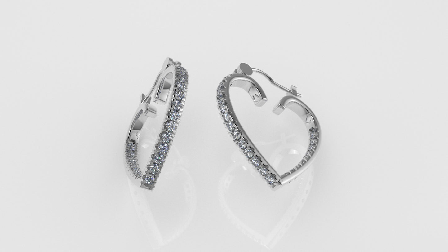 14k Earrings with 44 DIAMONDS VS1, "Cut Split", Heart Style