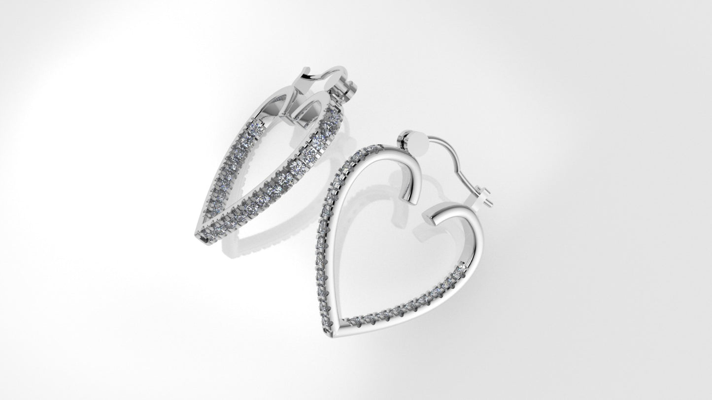 14k Earrings with 44 DIAMONDS VS1, "Cut Split", Heart Style