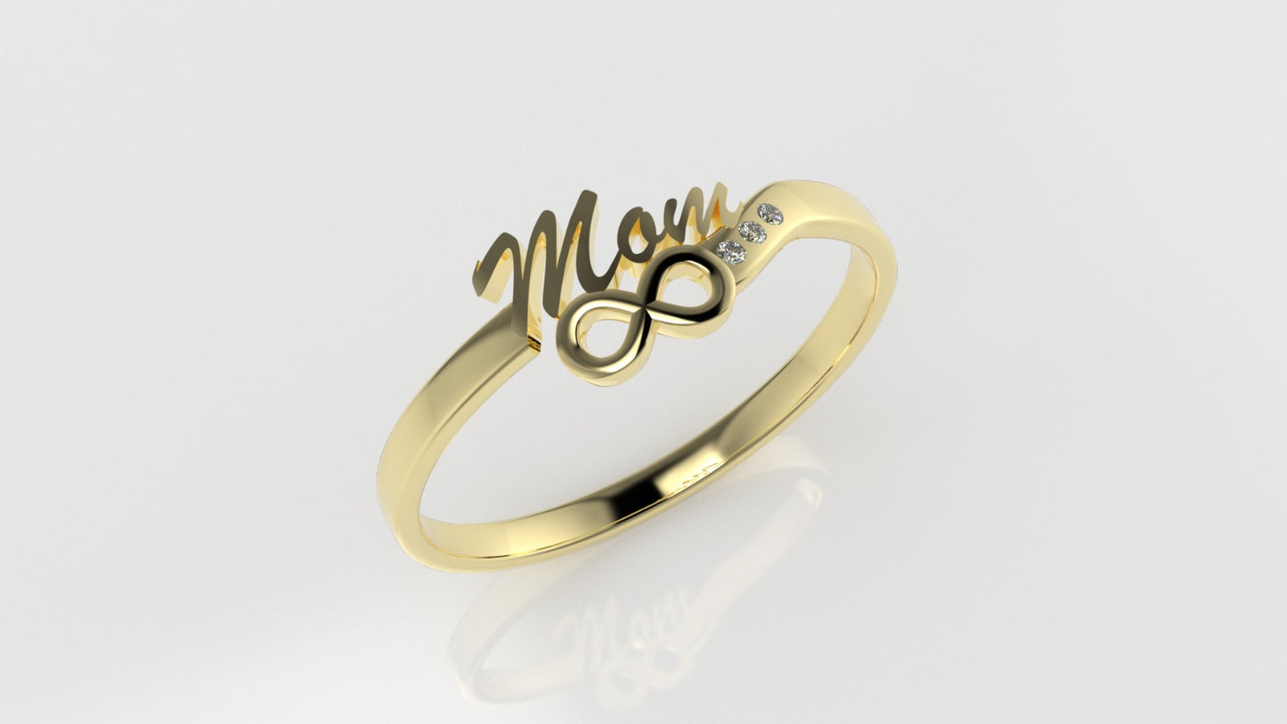 14K 'Mom' Gold Diamond Ring