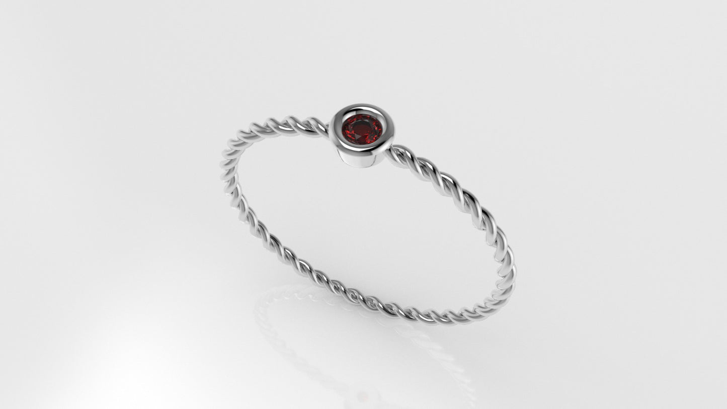 14K Ruby Stone Slim Twist Ring