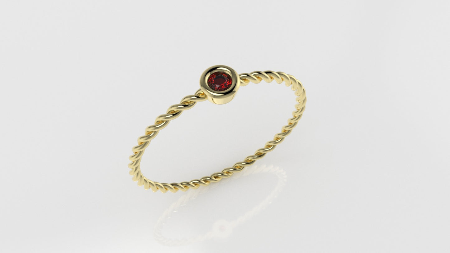 14K Ruby Stone Slim Twist Ring