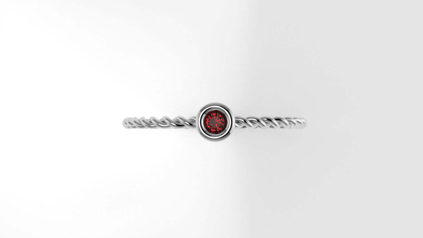 14K Ruby Stone Slim Twist Ring