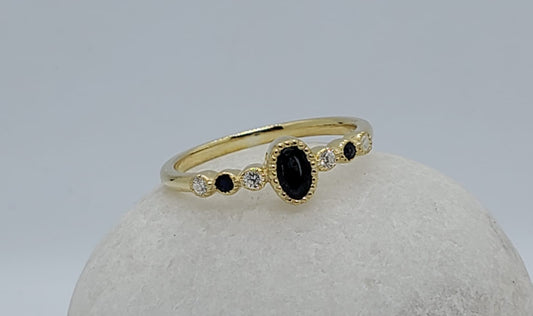 14K Sapphire & Diamonds Oval Ring