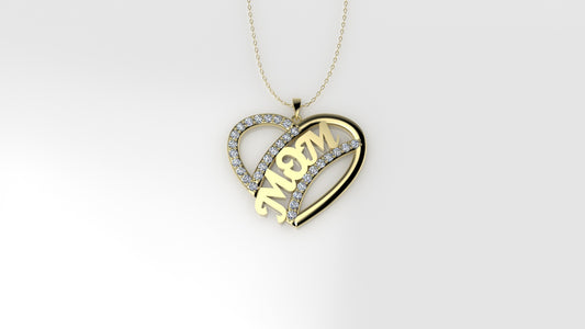 14K Gold Pendant with 31 DIAMONDS VS1, "STT: Prong", MOM, Heart Style