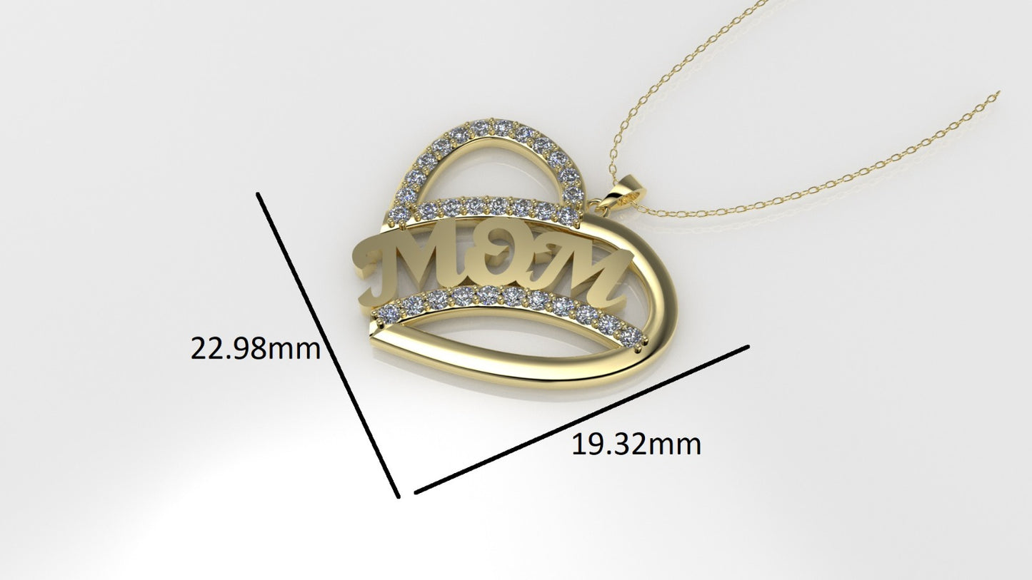 14K Gold Pendant with 31 DIAMONDS VS1, "STT: Prong", MOM, Heart Style