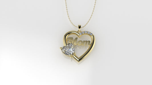 14K Gold Pendant with 6 DIAMONDS VS1, "STT: Prong", MOM, Heart Style