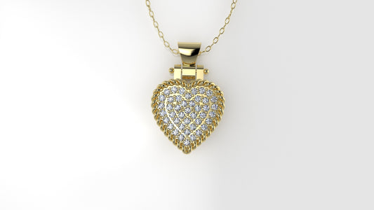 14K Pendant with 43 DIAMONDS VS1, "STT: Prong", Heart Style, rope