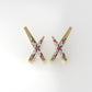 14k Earrings with 18 Stones, "Cut Prong", "X Style"