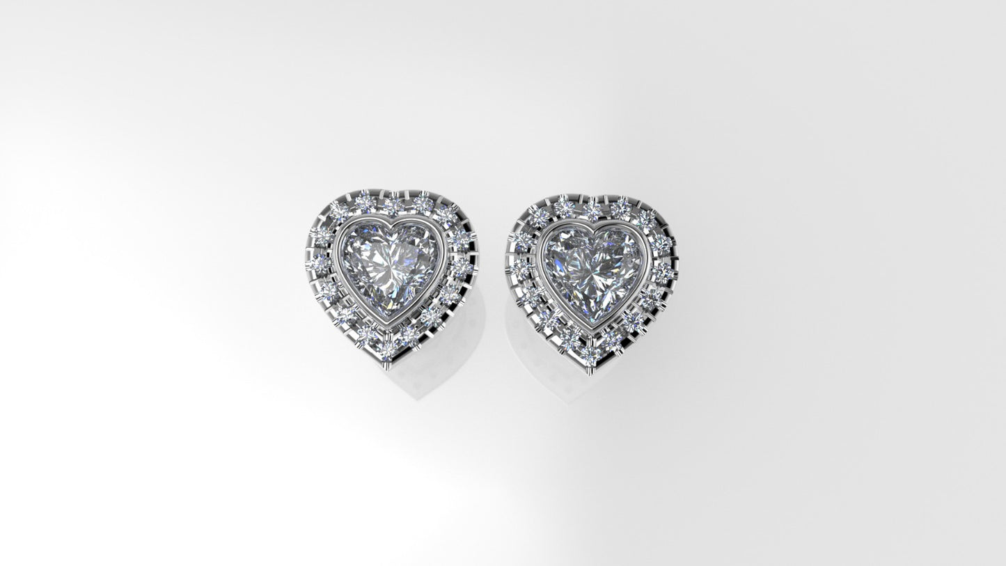 14k Gold Earrings with 34 STONES VS1, "Stt: Bezel", Cut Split, Heart Style