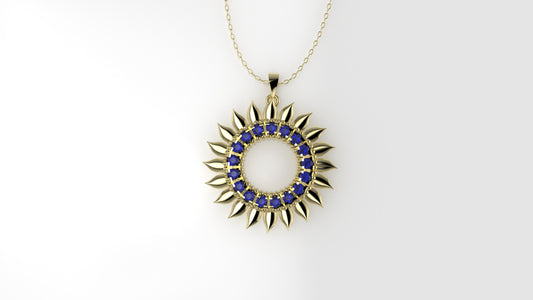 14K Pendant with 17 SAPPHIRE, Cut Split