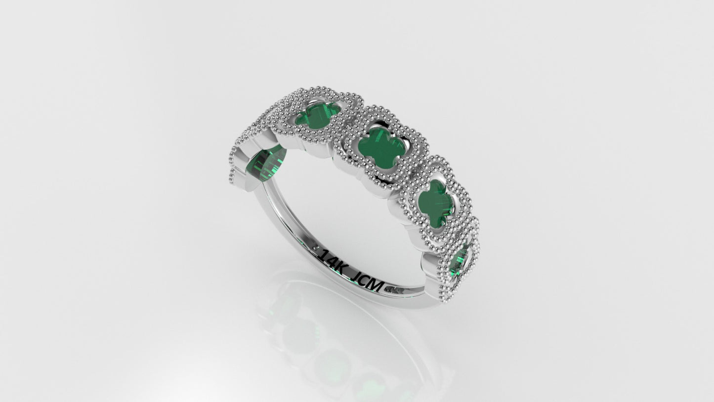 14K Ring with 6 MOTHER STONE, Stt: Prong, Clover Style