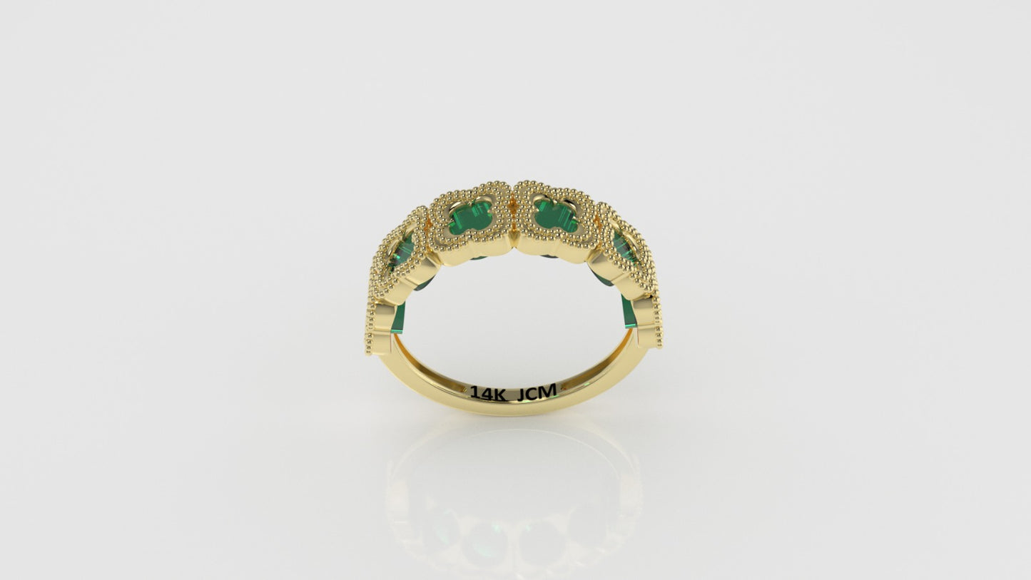 14K Ring with 6 MOTHER STONE, Stt: Prong, Clover Style