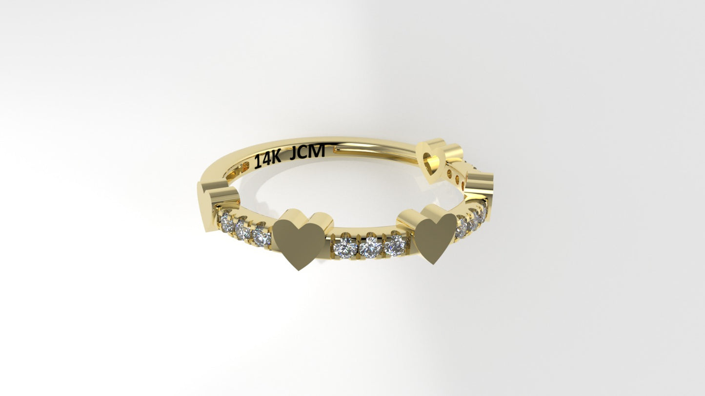 14K Ring with 12 DIAMONDS VS1, Cut Split , Heart Style