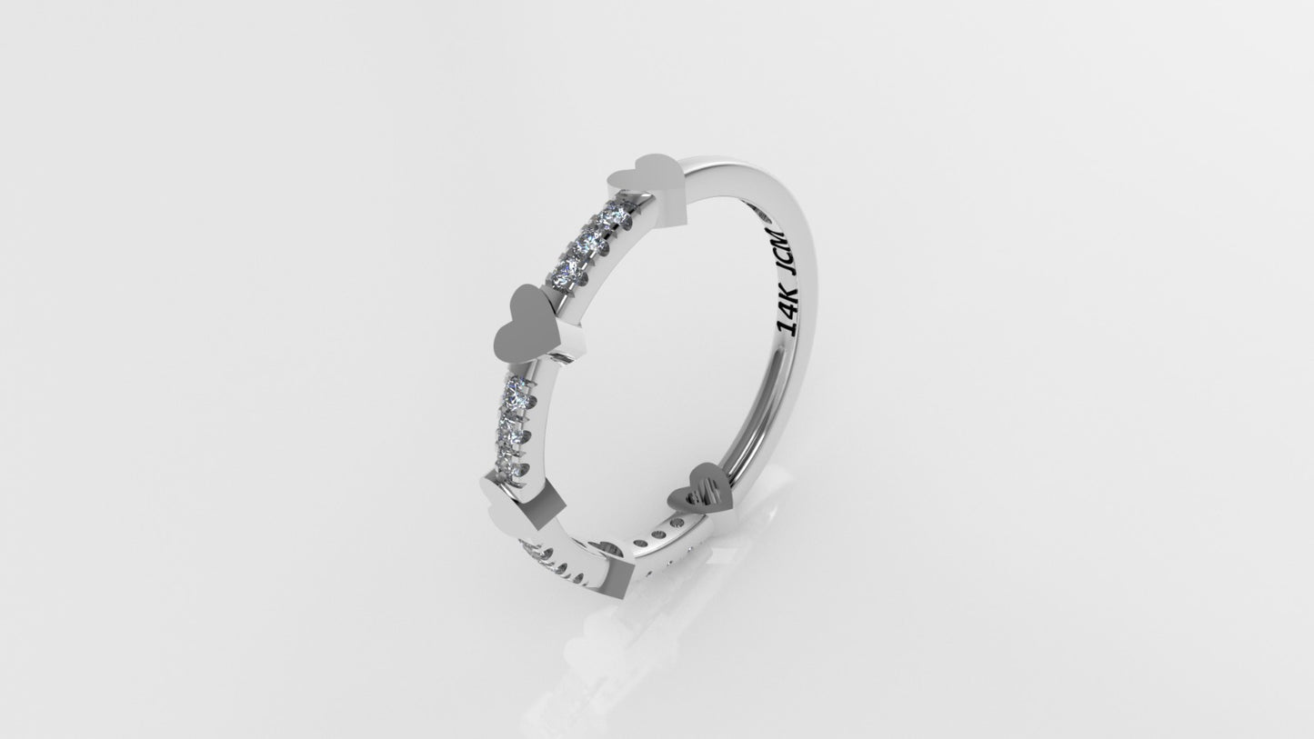 14K Ring with 12 DIAMONDS VS1, Cut Split , Heart Style