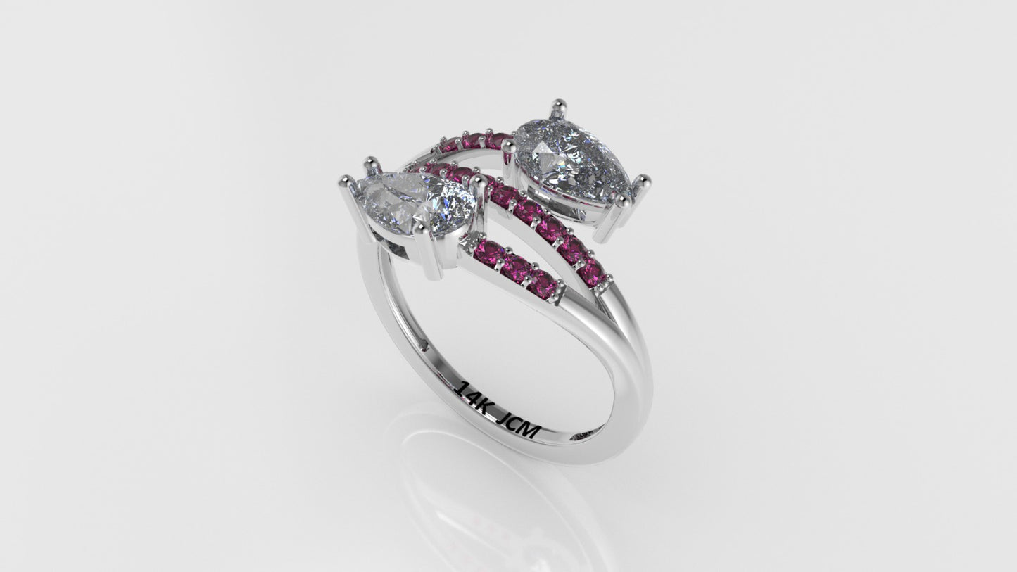 14K Ring with 17 STONES, Cut Chanel, Stt: Prong
