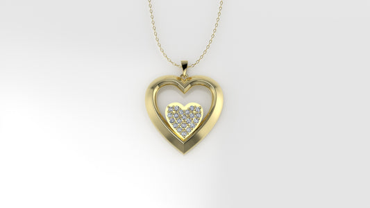 14K Gold Pendant with 21 DIAMONDS VS1, STT: Prong, Heart Style