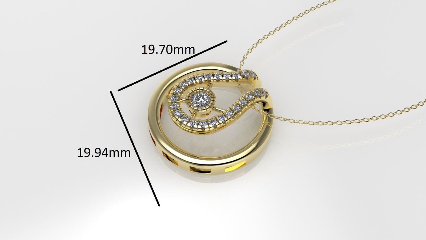 14K Gold Pendant with 25 STONES VS1, STT: BEZEL, Cut Split