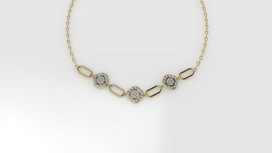 14K Gold Necklace with 60 STONES, length is 18 inches with chain, STT: Prong