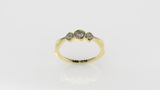 14K Gold Ring with 7 DIAMONDS, STT: Prong and Bezel