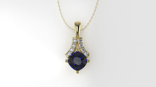 14K Gold Pendant with 9 STONES VS1, STT: Prong, Only Pendant
