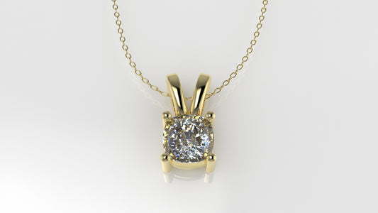 14K Gold Pendant with 1 Cushion Diamond VS1, STT: Prong, Only Pendant Included Bell