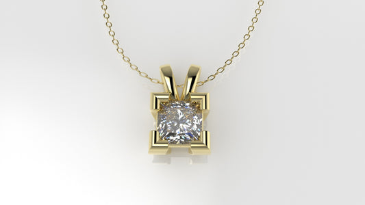 14K Gold Pendant with 1 Princess Diamond VS1, STT: Prong, Only Pendant Included Bell