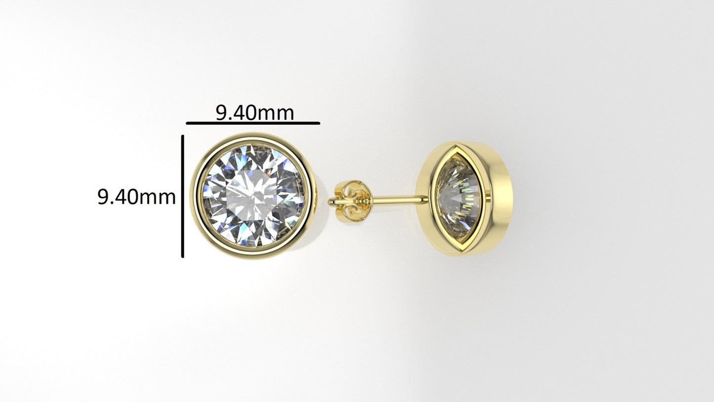 14k Earrings with 2 DIAMONDS 3.00ct VS1 , "STT: Bezel", Push Back