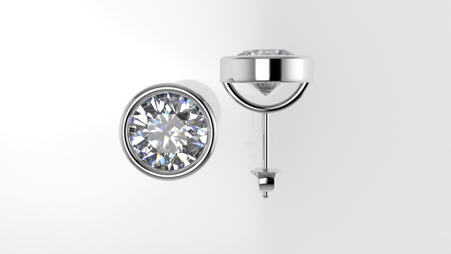 14k Earrings with 2 DIAMONDS 3.00ct VS1 , "STT: Bezel", Push Back