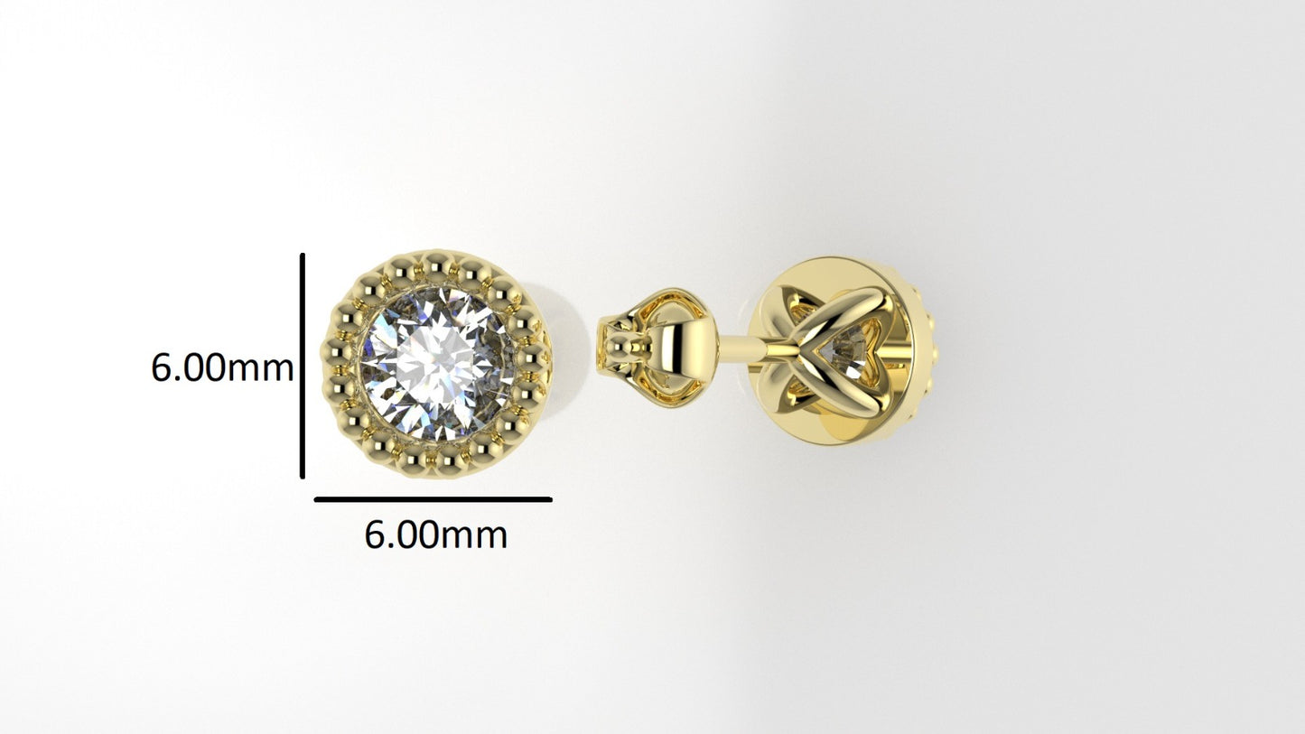 14k Earrings with 2 DIAMONDS 0.50ct VS1 , "STT: Bezel with FILIGREE", Push Back