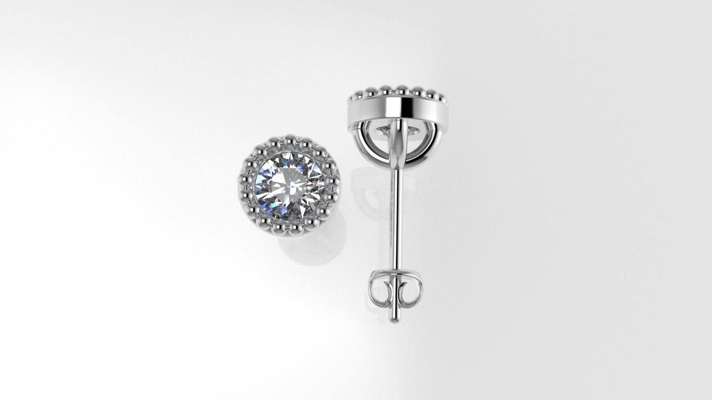 14k Earrings with 2 DIAMONDS 0.50ct VS1 , "STT: Bezel with FILIGREE", Push Back