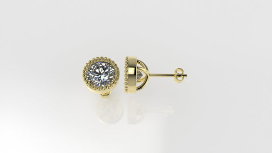 14k Earrings with 2 DIAMONDS 2.00ct VS1 , "STT: Bezel with FILIGREE", Push Back