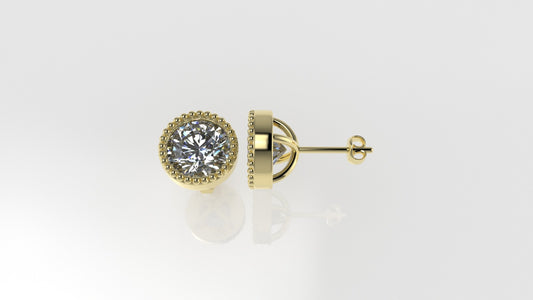 14k Earrings with 2 DIAMONDS 3.00ct VS1 , "STT: Bezel with FILIGREE", Push Back