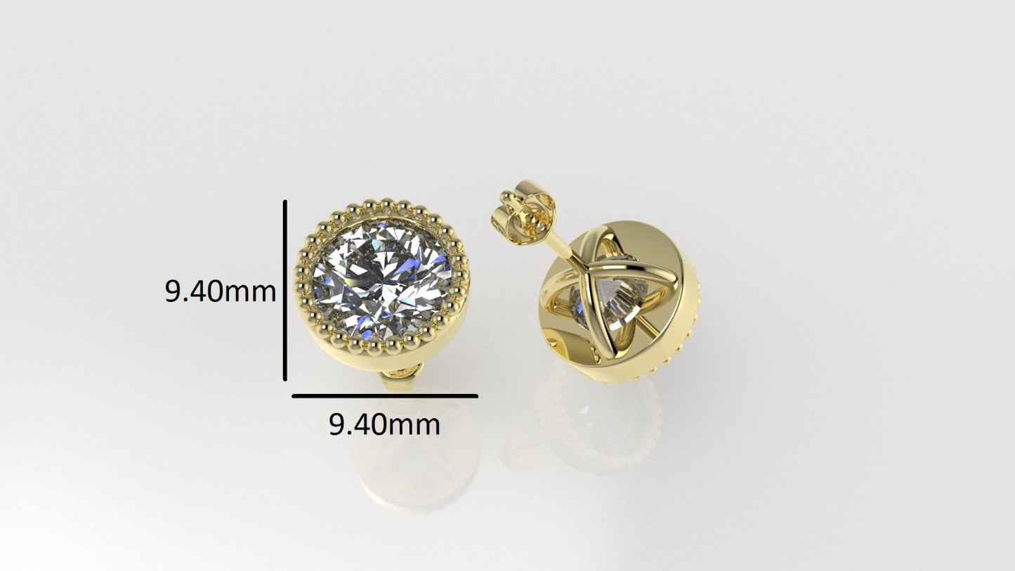 14k Earrings with 2 DIAMONDS 3.00ct VS1 , "STT: Bezel with FILIGREE", Push Back