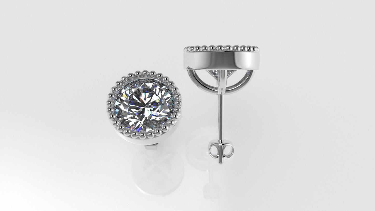 14k Earrings with 2 DIAMONDS 3.00ct VS1 , "STT: Bezel with FILIGREE", Push Back