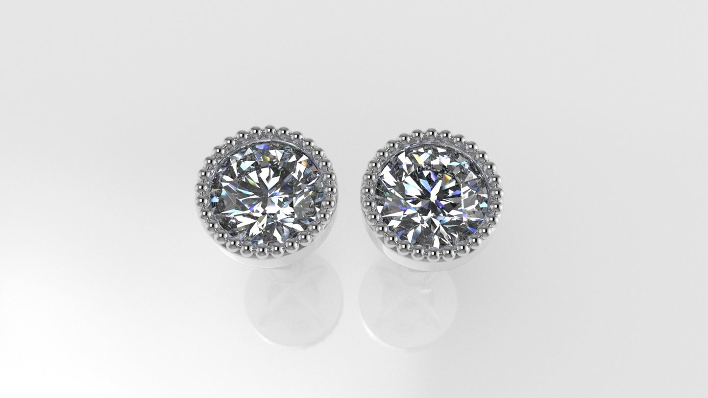 14k Earrings with 2 DIAMONDS 3.00ct VS1 , "STT: Bezel with FILIGREE", Push Back