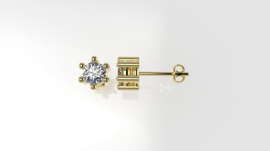 14k Gold Earrings with 2 DIAMONDS 0.50ct VS1 , "STT: 6-Prong", Push Back
