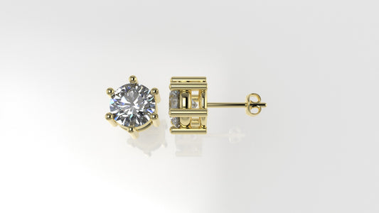 14k Gold Earrings with 2 DIAMONDS 2.00ct VS1 , "STT: 6-Prong", Push Back