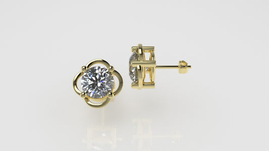 14k Earrings with 2 DIAMONDS 3.00ct VS1, "STT: 4-Prong", Style Flower, Push Back