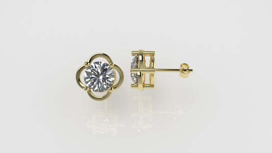 14k Earrings with 2 DIAMONDS 2.00ct VS1, "STT: 4-Prong", Style Flower, Push Back