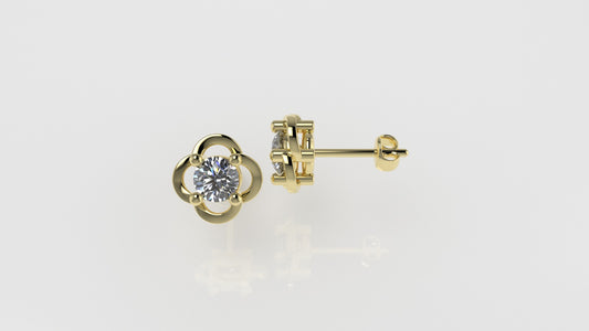 14k Earrings with 2 DIAMONDS 0.50ct VS1, "STT: 4-Prong", Style Flower, Push Back