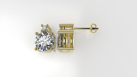 14K Gold Earrings with 4 DIAMONDS VS1, "2.00ct" "STT: 4-Prong", Push Back