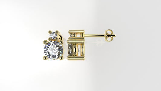 14K Gold Earrings with 4 DIAMONDS VS1, "1.00ct" "STT: 4-Prong", Push Back