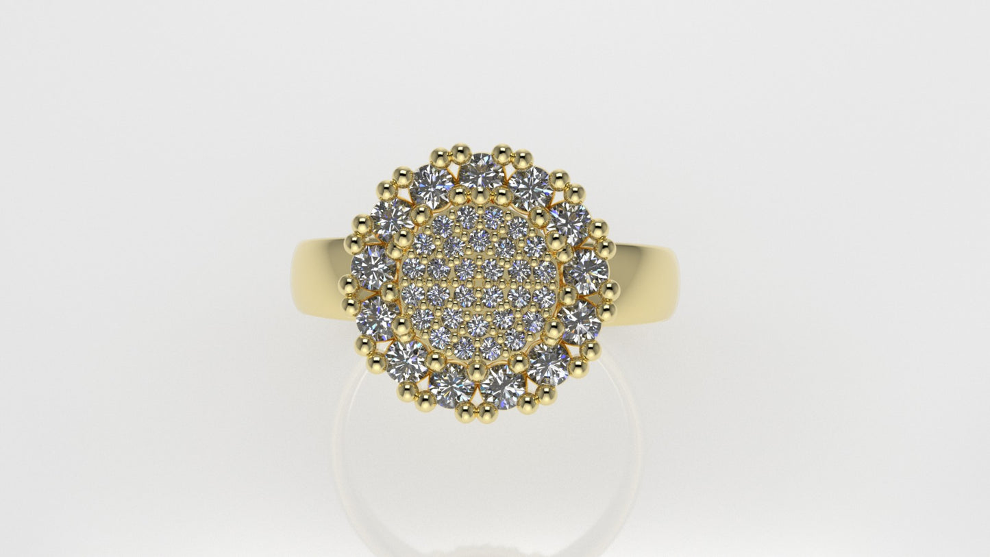 14K Gold Ring with 43 Diamonds, STT: Prong, Round Style