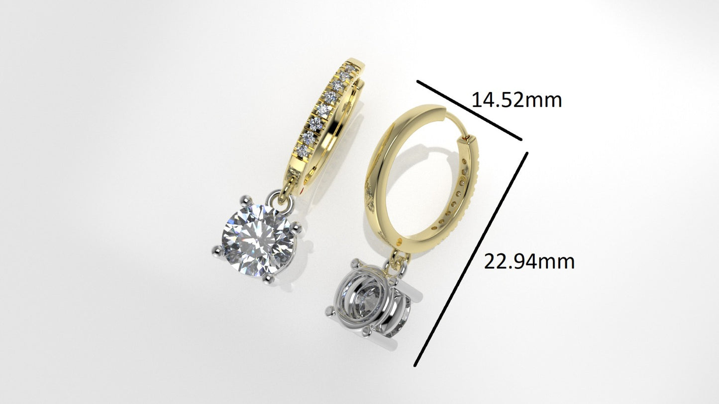 14k Gold Earrings with 18 DIAMONDS, 2ct, "STT: Cut Split"