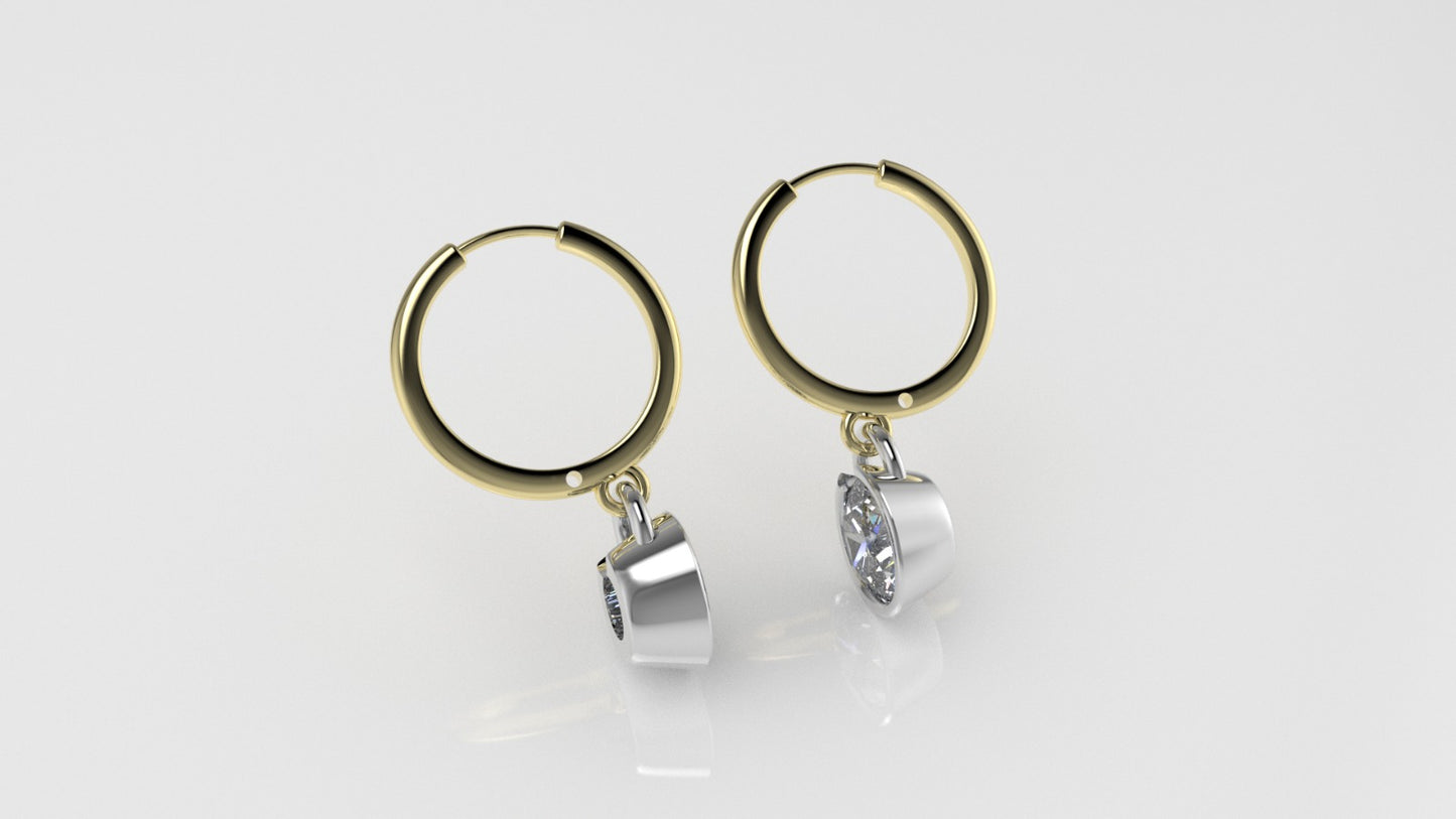 14k Gold Earrings with 2 DIAMONDS 2ct, "STT: Prong", Padlock Style