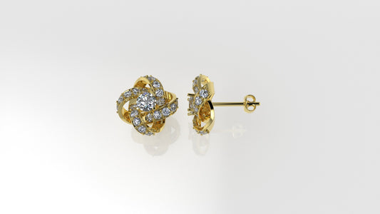 14k Gold Earrings with 42 DIAMONDS, "STT: Prong", Push Back, Flower Style