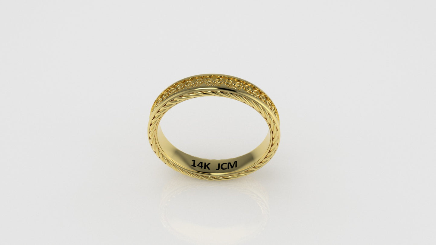 14K Gold Band Ring, with rope